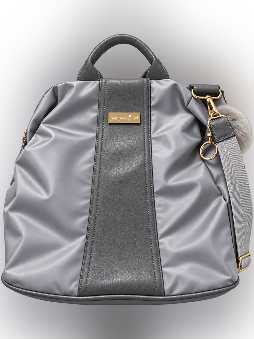 🍂🍁 NEW-🍁Pampered Chef Gray Backpack with Faux Leather Center Panel